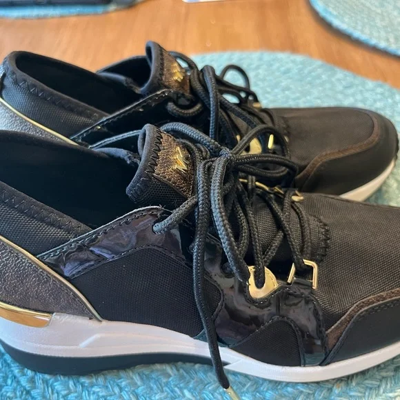Michael Kors Black and Gold Accent Sneakers - Picture 2 of 12